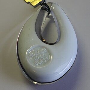 Murano Italy Glass Pendant White & Gold flecks 2 inches